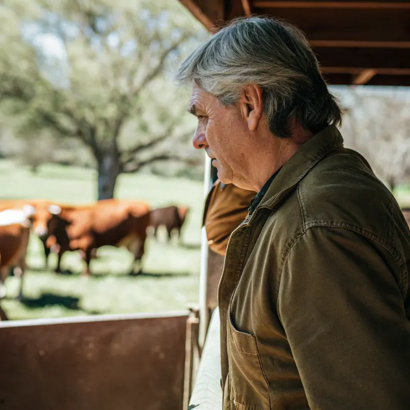Tom Palmer standing in pasture with grazing cattle